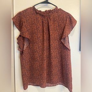 SHEIN speckled pattern blouse. Brownish/ orange with dark navy spots.